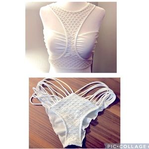 Stylish Luli Fama, two piece bikini, tube top with net overlay, cheeky bottom